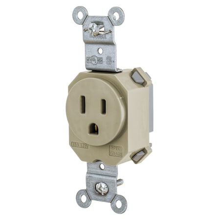 Hubbell Wiring Device-Kellems Straight Blade Receptacle, 5-15R, 15 A, 125V AC, 2 Pole, 3 Wire, Grounded SNAP5261I